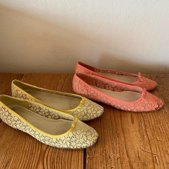 2 Pairs Banana Republic Pastel Pink and Yellow Lace Top Ballet Flats - sz 8.5 - Picture 5 of 14